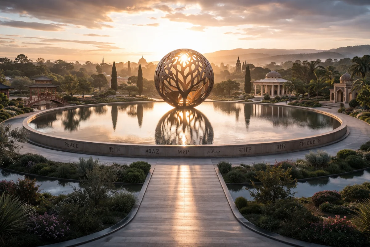 Central landmark monument of The Global Peace Gardens
